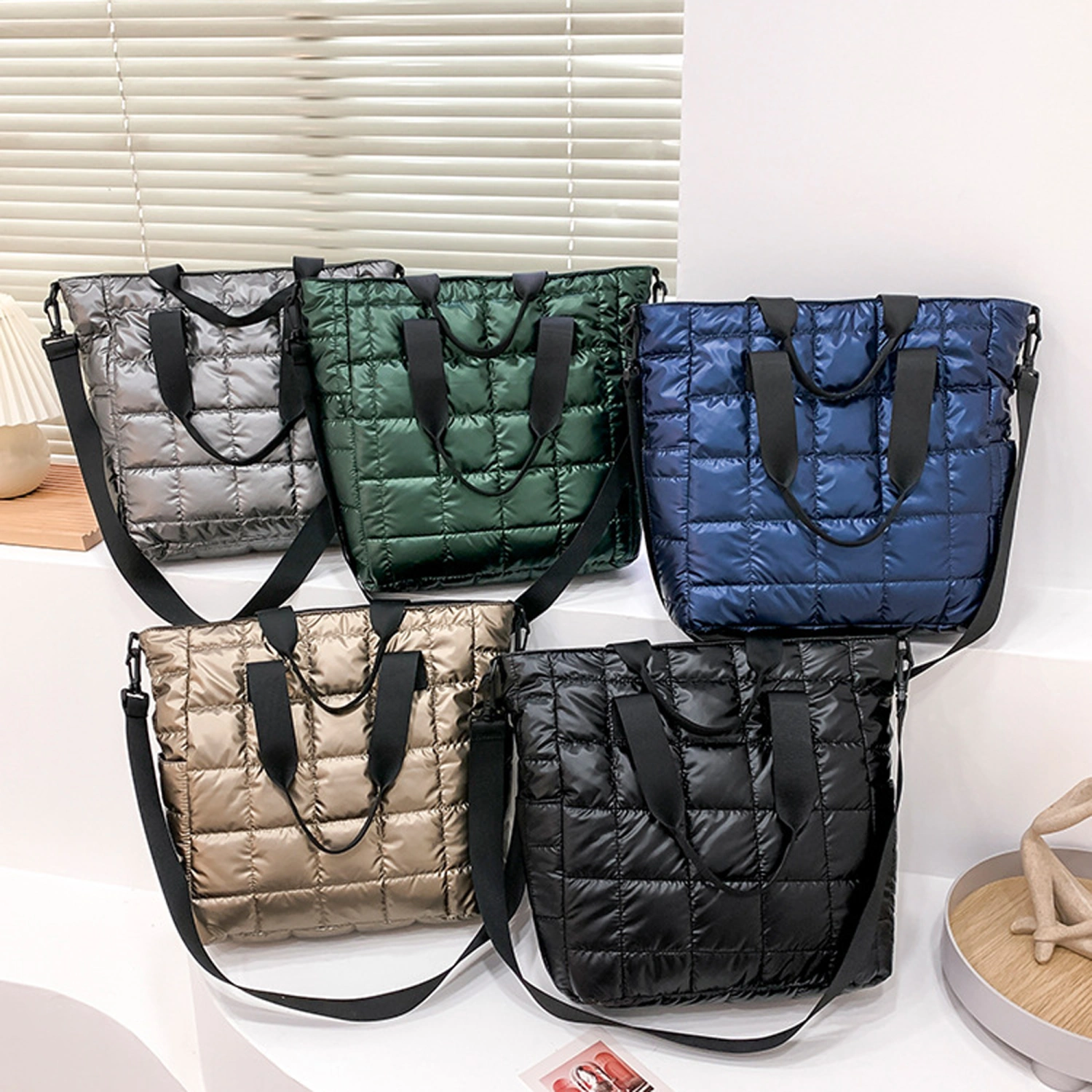 Women Fashion Quilted Cotton Padded Nylon Messenger Bag-