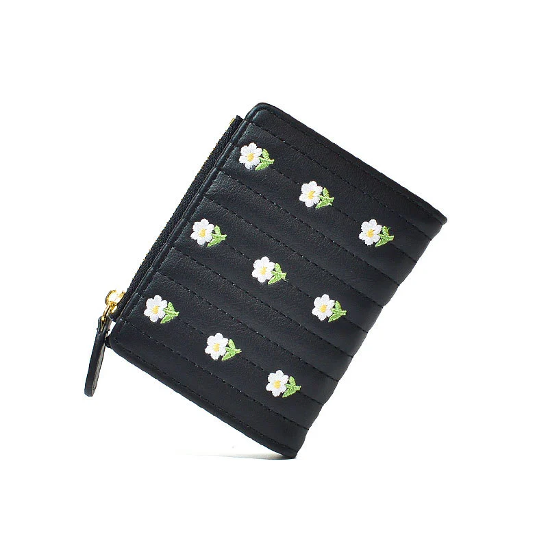 Cute Embroidery Coin Purse Pu Leather Card Holder Walle