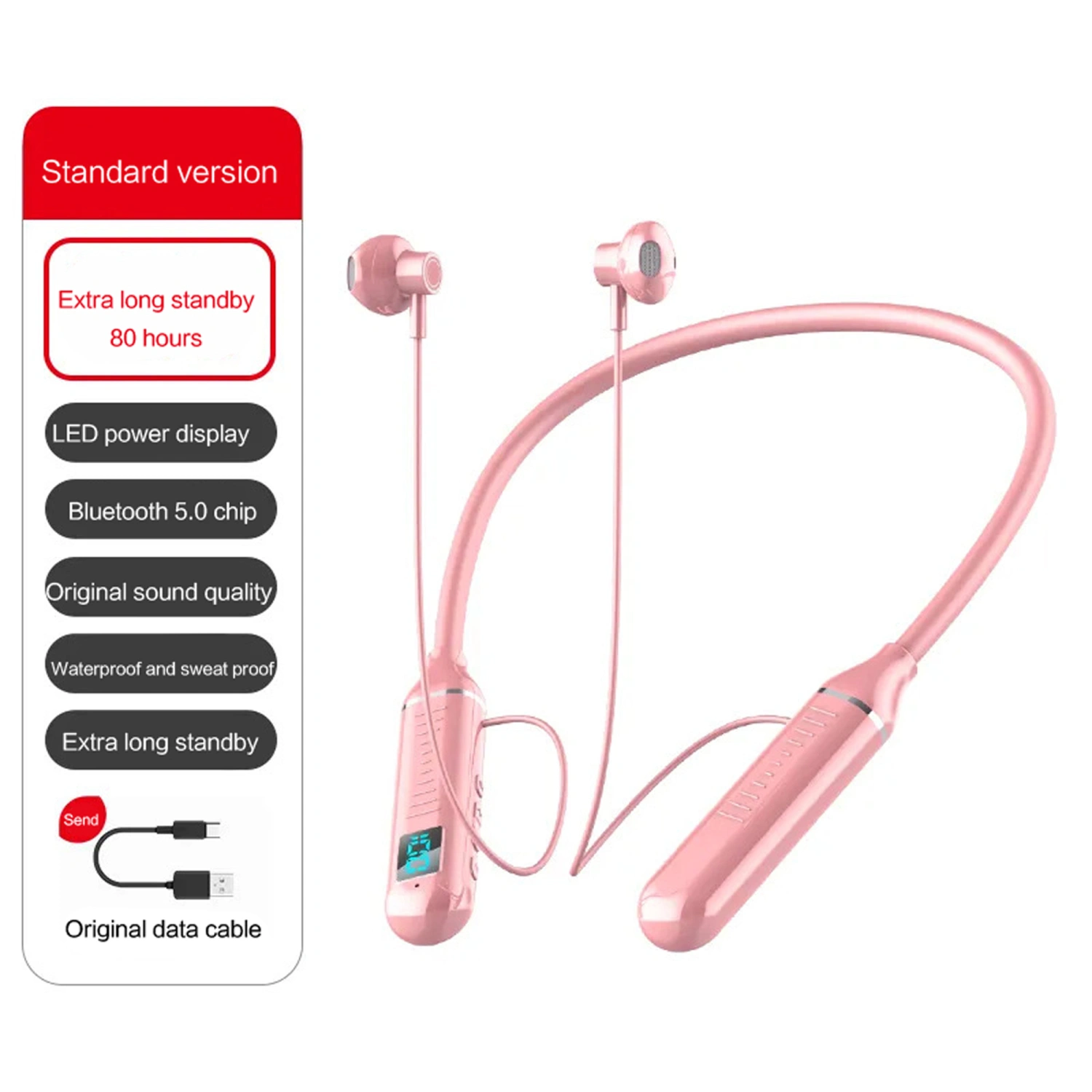 Bluetooth Neckband Headphones, Stereo Deep Bass Wireless Earbuds
