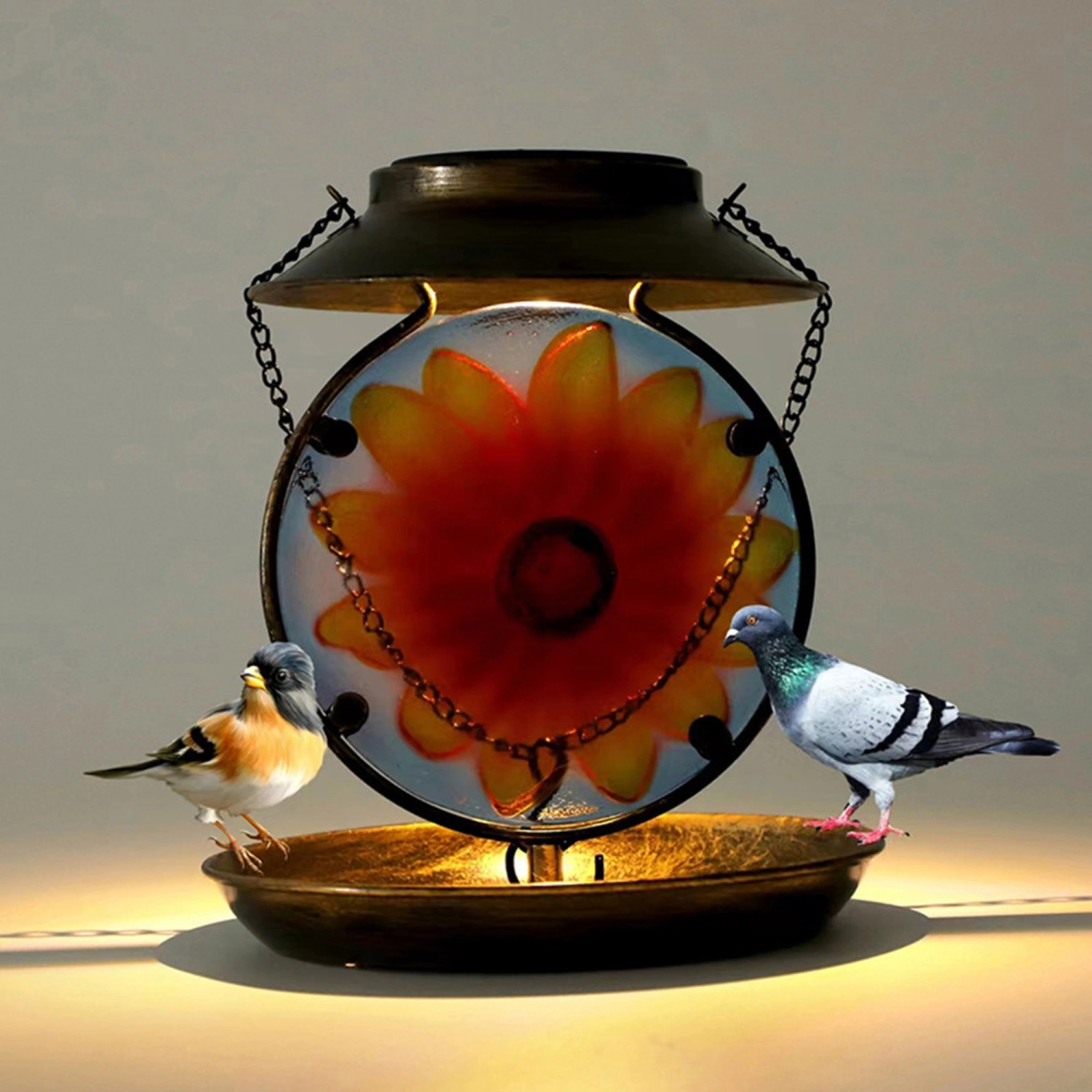 Outside Solar Light Up Wild Bird Feeder with Hanging Chain Hook