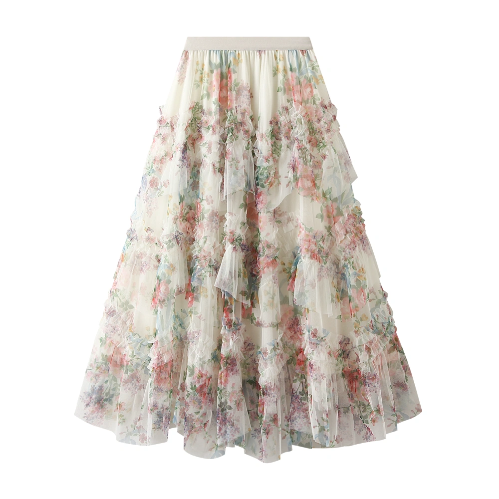 Women Floral Skirt Irregular Flowy A-line Midi Skirt for Travel