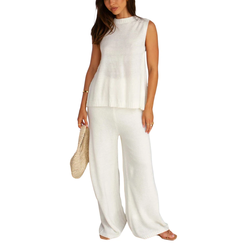 Women’s Two Piece Outfits Set Knit Tank Tops and Wide Leg Pants Set