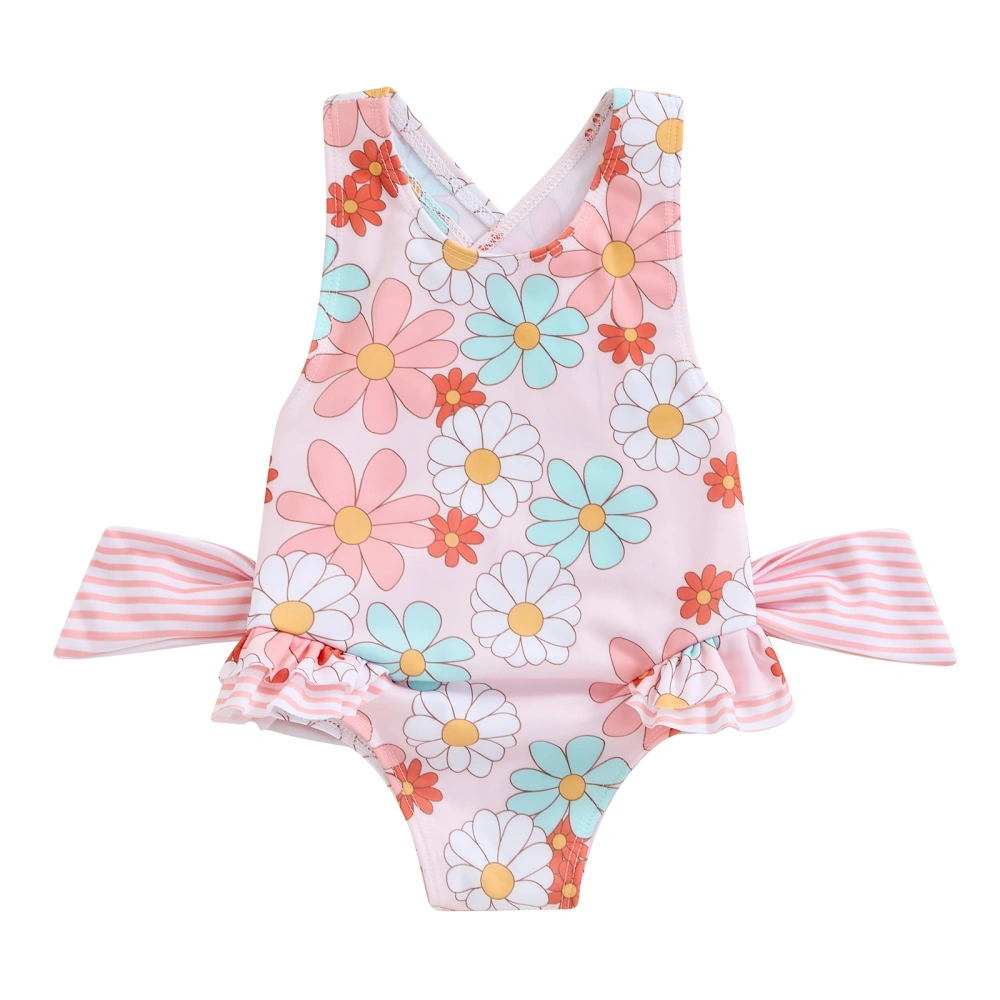 Toddler Kids Girls Swimsuit Floral Print Bowknot Beach Bathing Suit