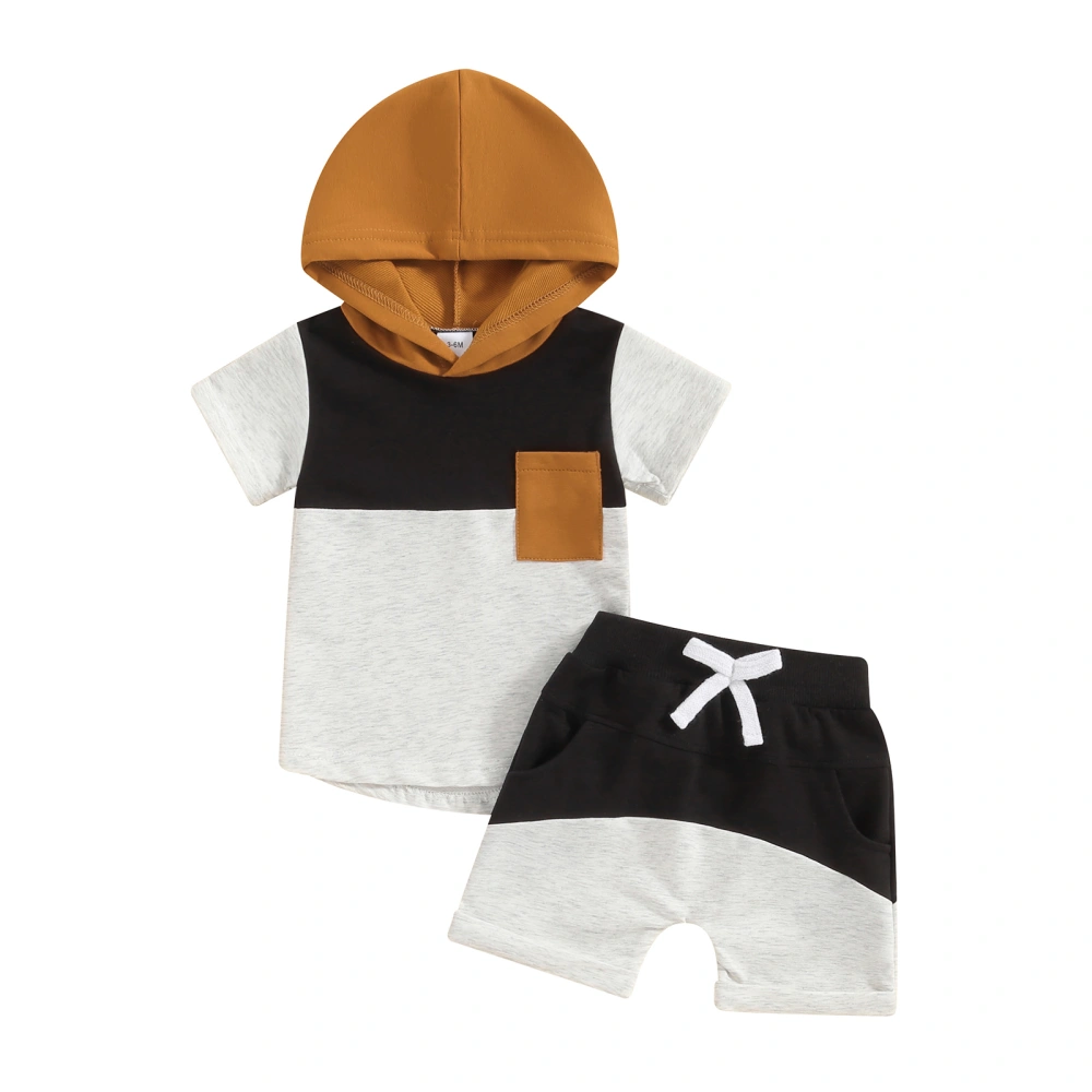 Boys Shorts Sets Short Sleeve Hooded Tops Contrast Color Shorts Sets