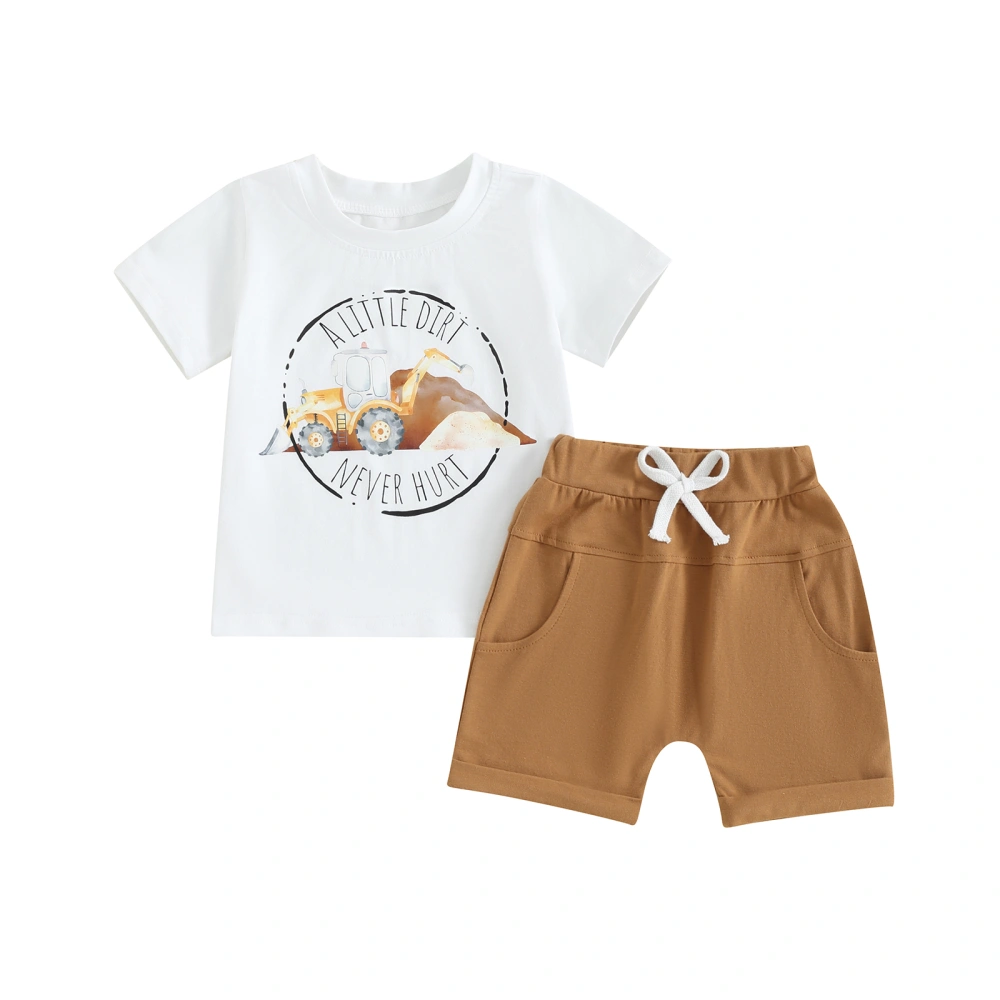 2Pcs Baby Boy Summer Outfits Truck Print T-Shirt + Shorts Set