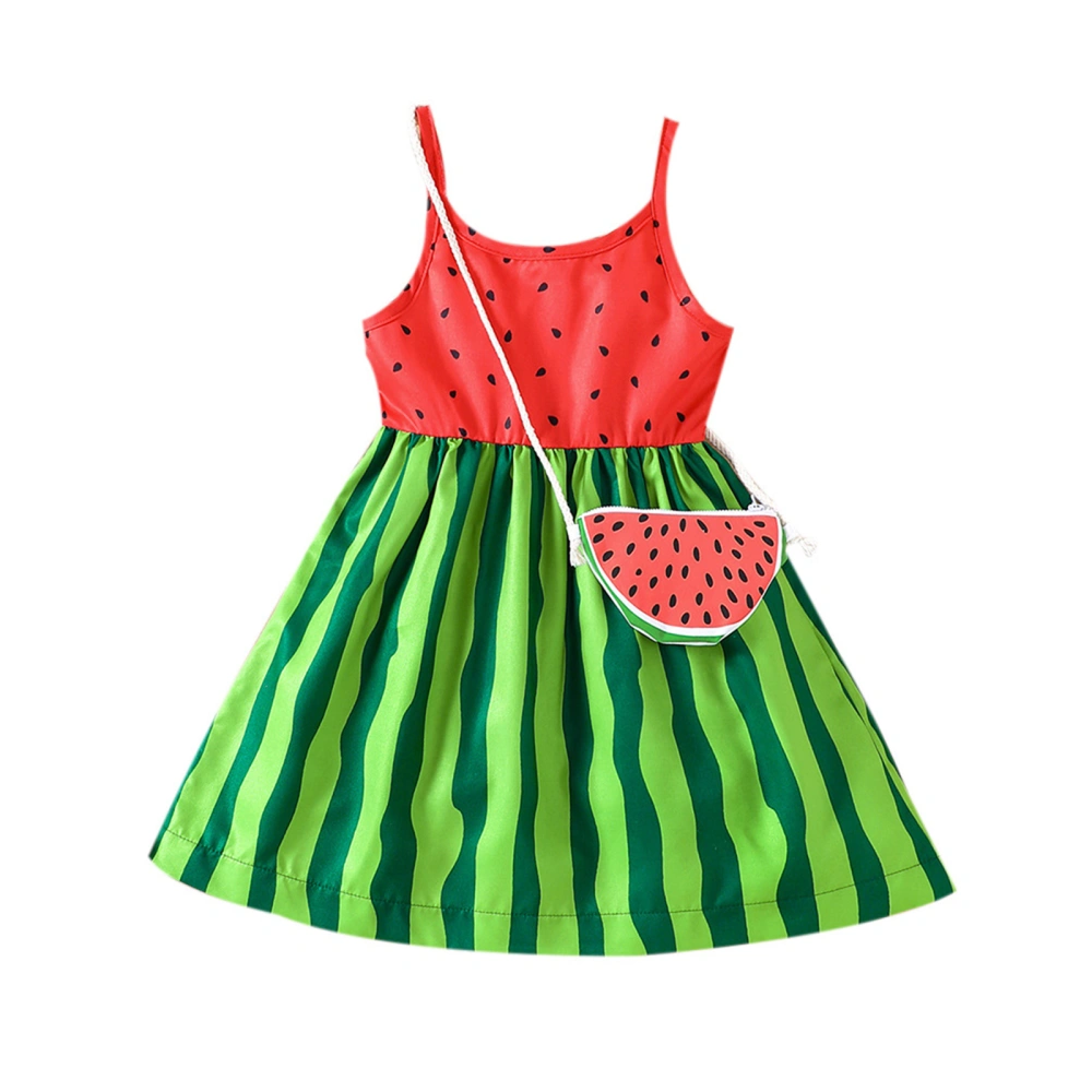 Girls 2-piece Outfit Sleeveless Watermelon Print A-line Dress with Bag