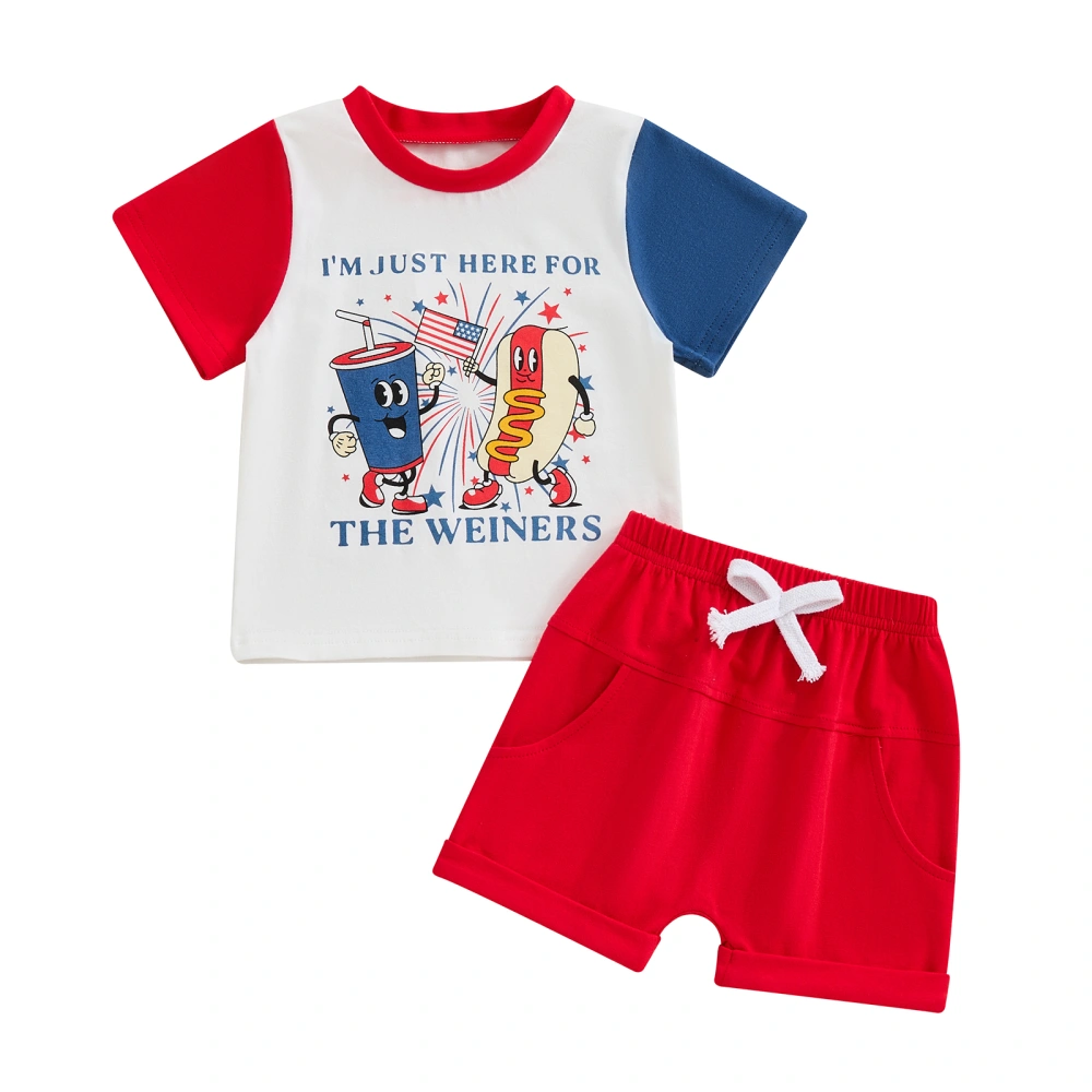 Baby Boy 4th of July Outfits Cartoon Print Tops + Shorts Set