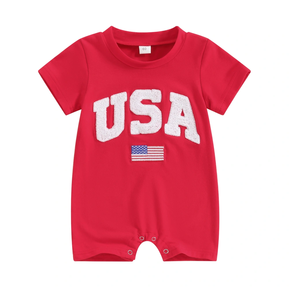 4th of July Baby Rompers Infant Fuzzy Letter Flag Embroidery Bodysuits