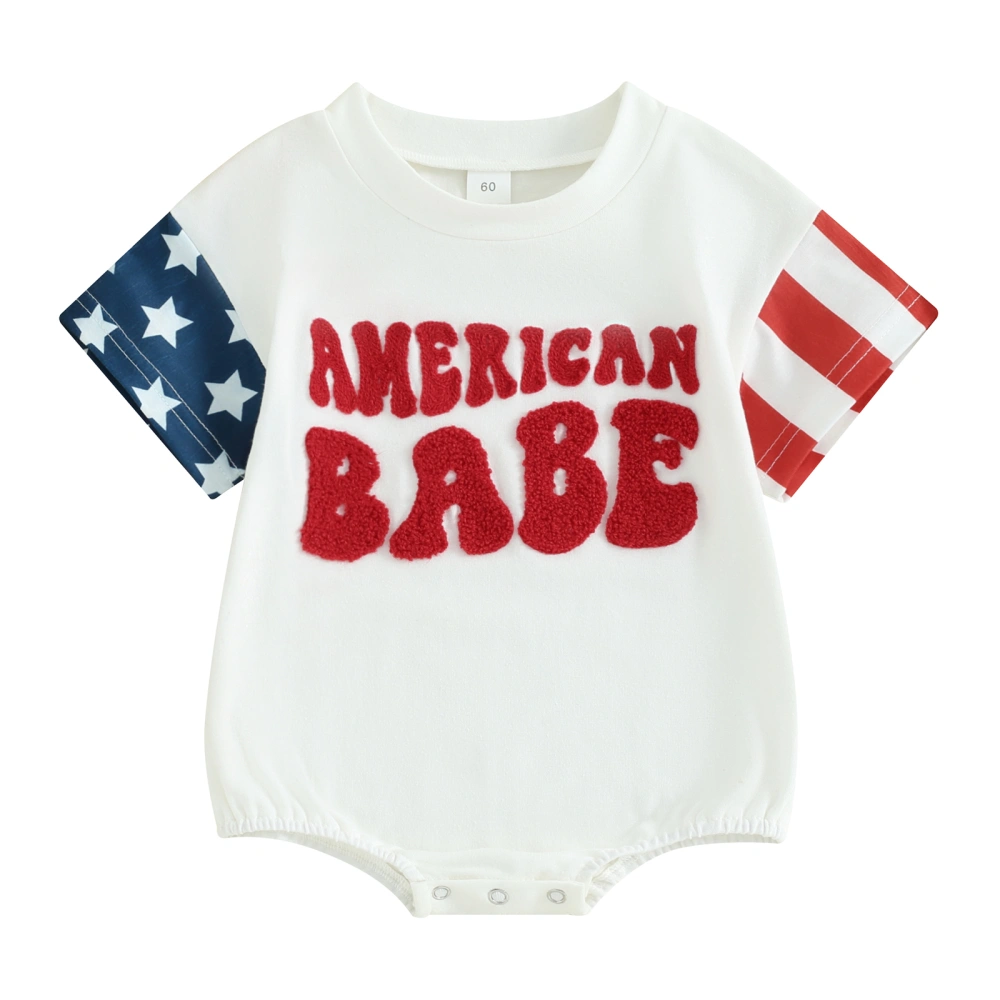 Baby 4th of July Jumpsuit Letter Embroidery Short Sleeve Romper