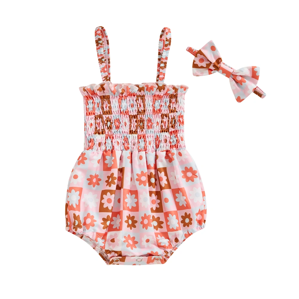 Baby Girl Summer Jumpsuit Floral Print Sleeveless Romper and Headband