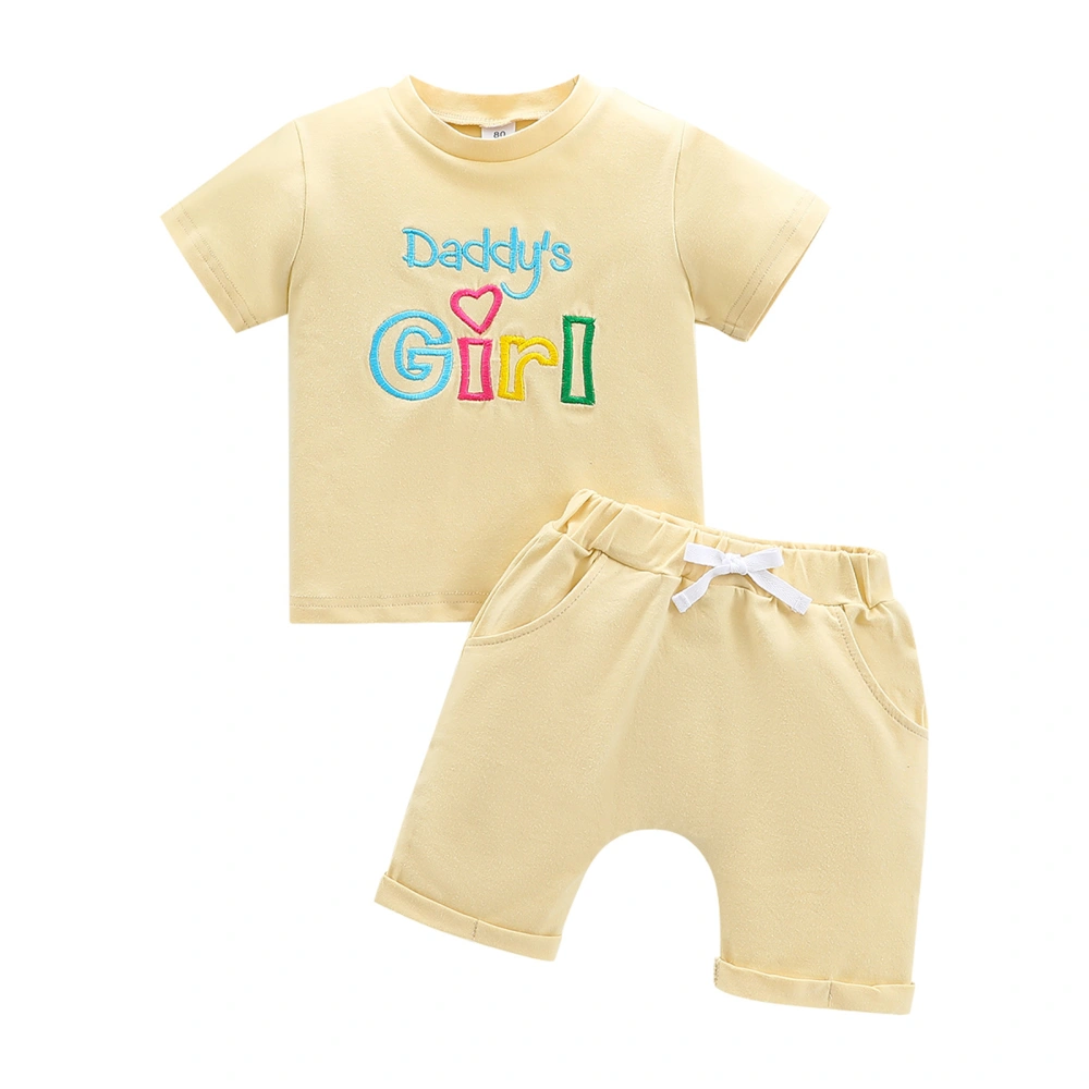 Little Girl 2 Piece Set, Short Sleeve Letter Embroidery Tops + Shorts 