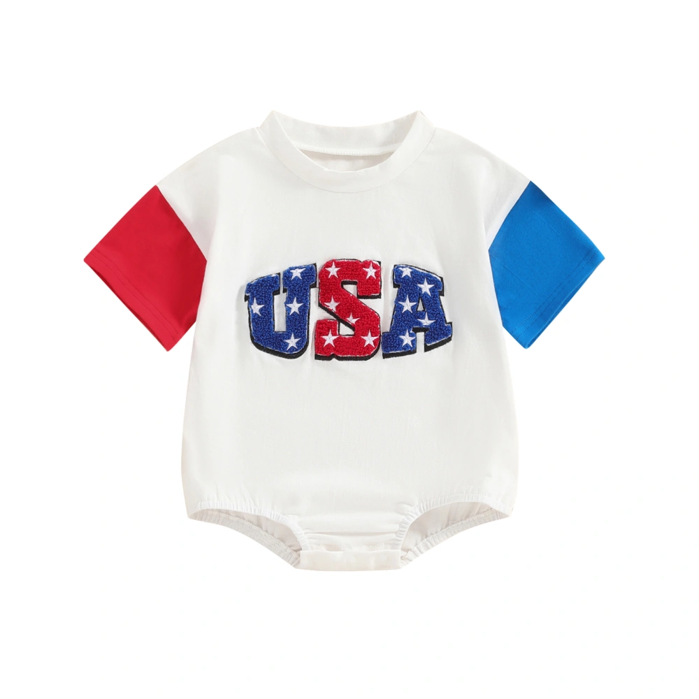 Baby 4th of July Romper Short Sleeve Letter Embroidery Bodysuit