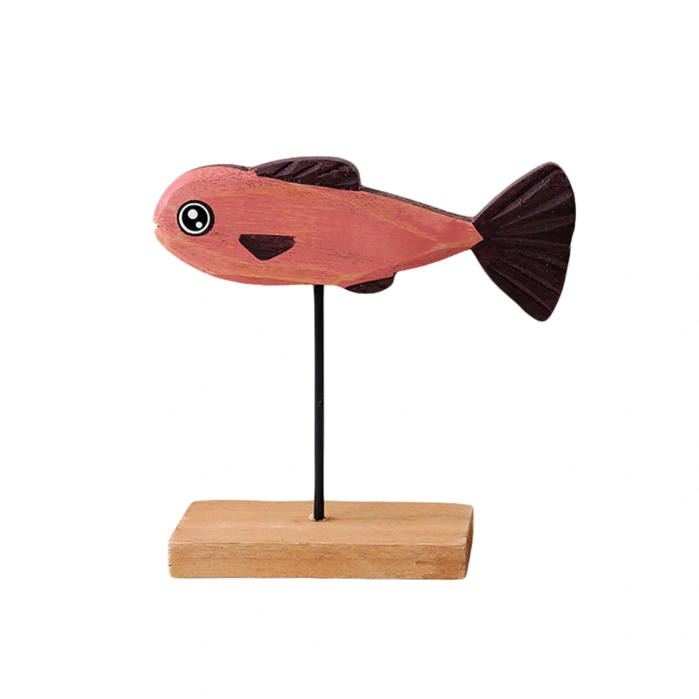 Wooden Fish Sculpture Home Decor Floating Fish Statue on Base Stand