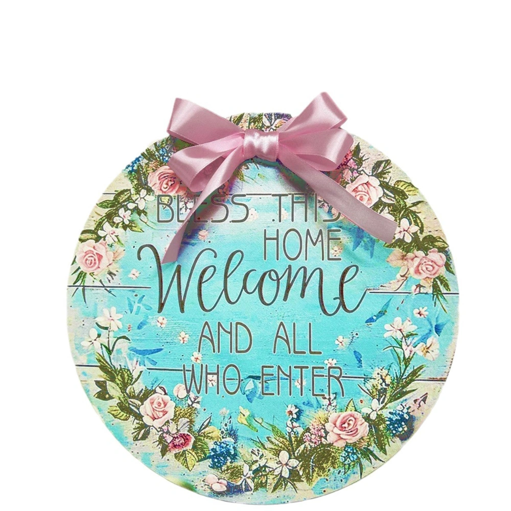 Spring Welcome Sign Farmhouse Wreath Hanging Sign with Satin Bow