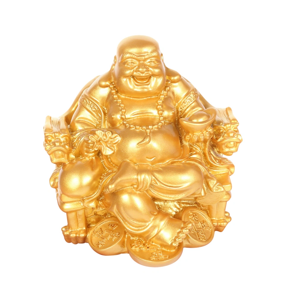 Smiling Monk Statue Ornament Resin Monk Sitting Dragon Chair Figurine