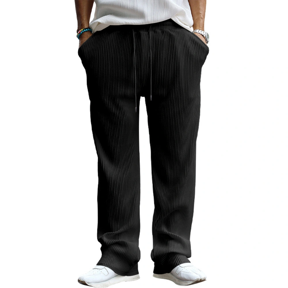 Men’s Drawstring Pants Casual Mid Waist Straight Leg Long Pants