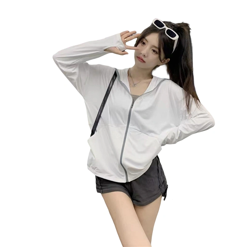 Women Sun Protection Jacket, Long Sleeve Hooded Solid Zipper Jacket