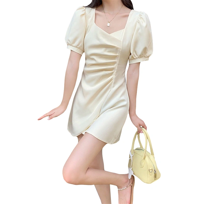 Women’s Summer A-Line Dress Short Puff Sleeve Ruched Mini Dress