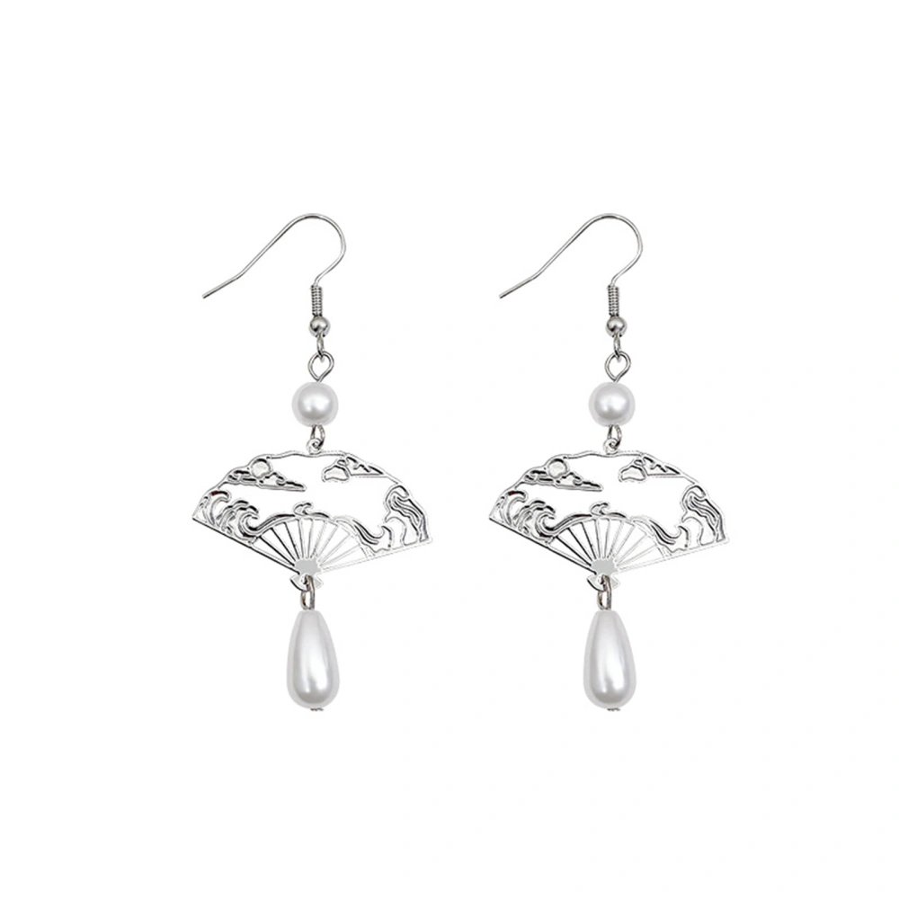 Chinese Fan Earrings for Women Dainty Pearl Drop Earrings Jewelry