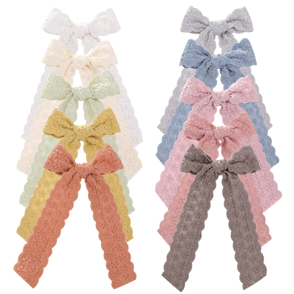 Crochet Bow Hair Clips Set Sweet Hair Ribbon with Long Tail Bowknot