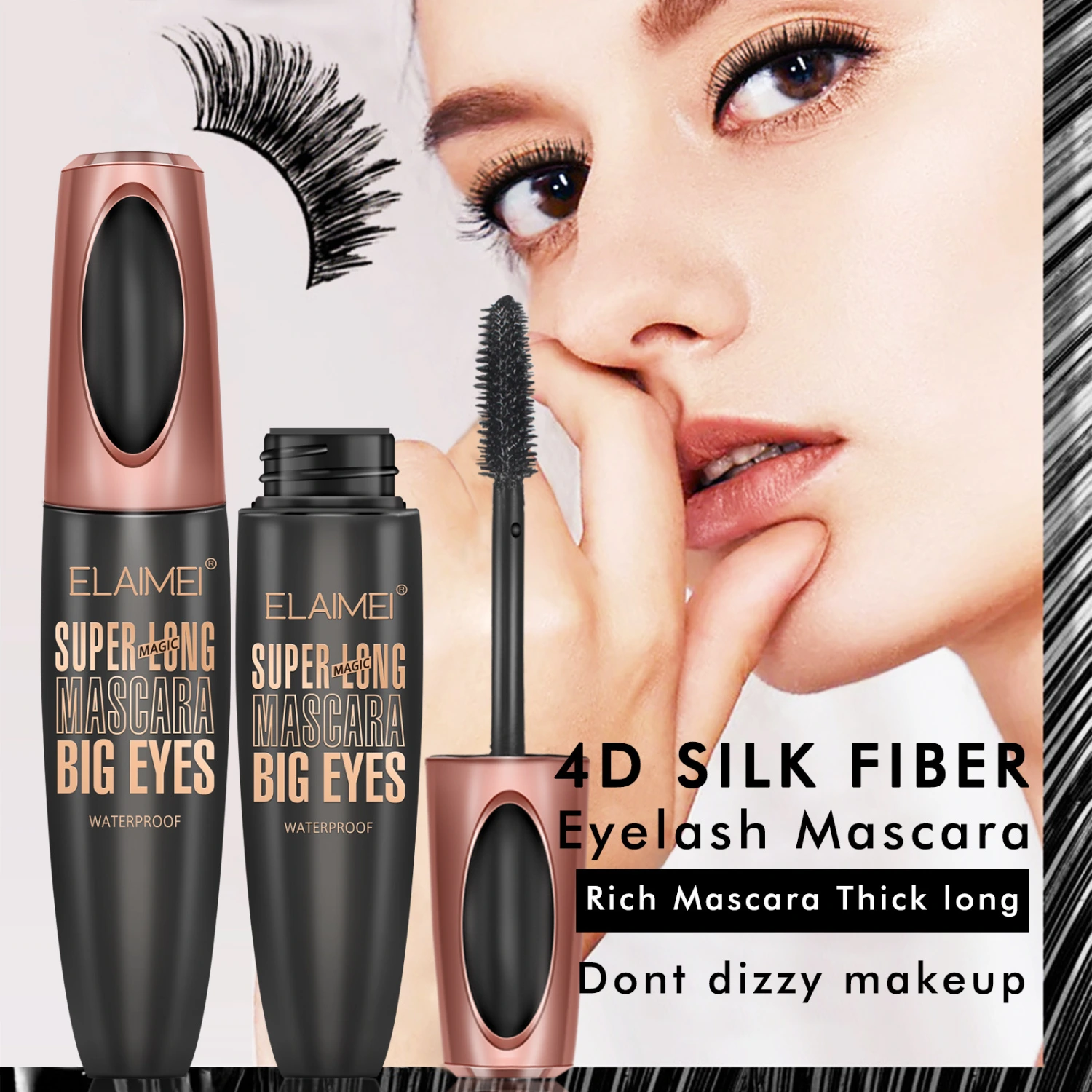 Women Natural Lengthening Mascara, 4D Silk Fiber Lash Mascara