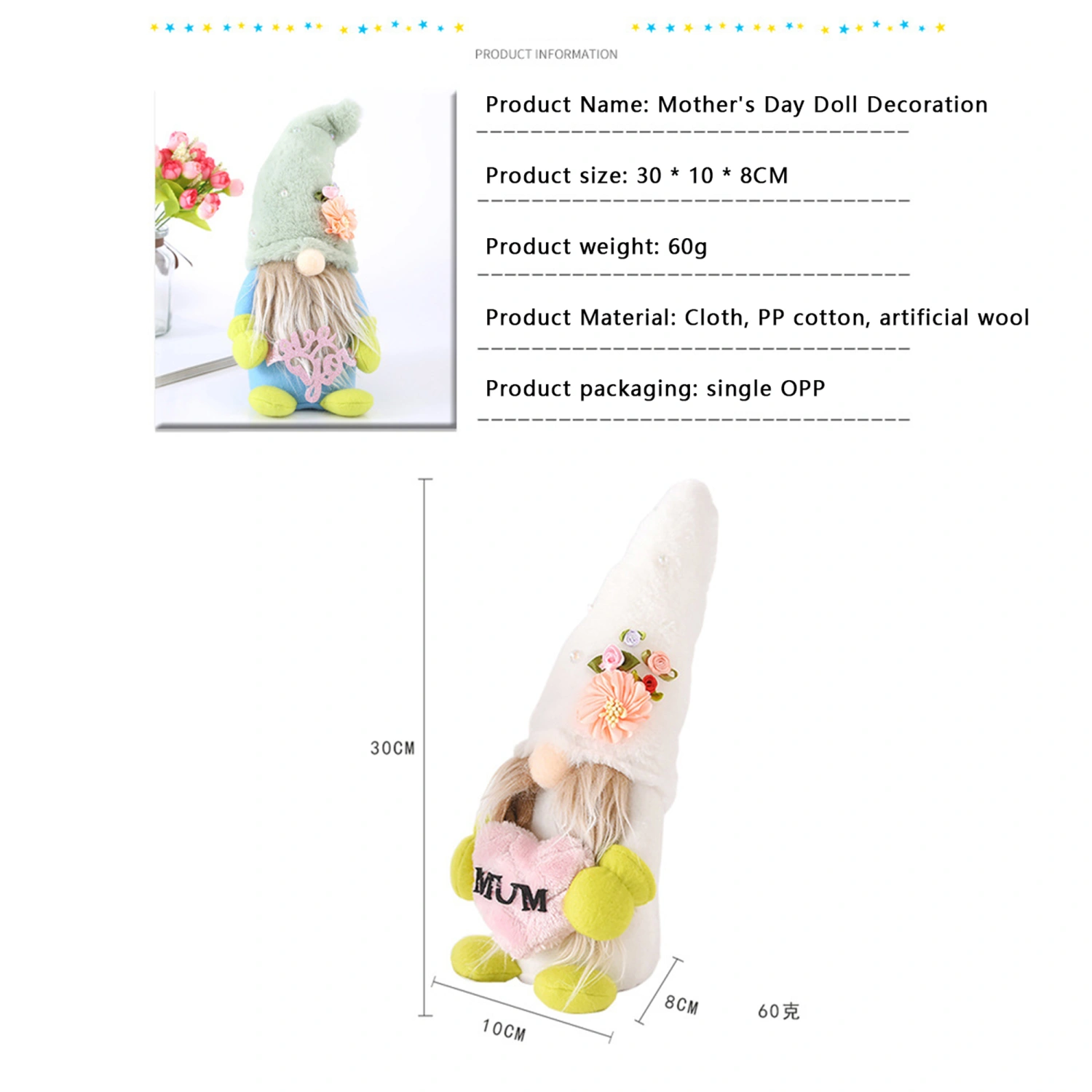 Stuffed Gnome No Face Stuffed Doll Desktop Home Decor Mothers Day Gift