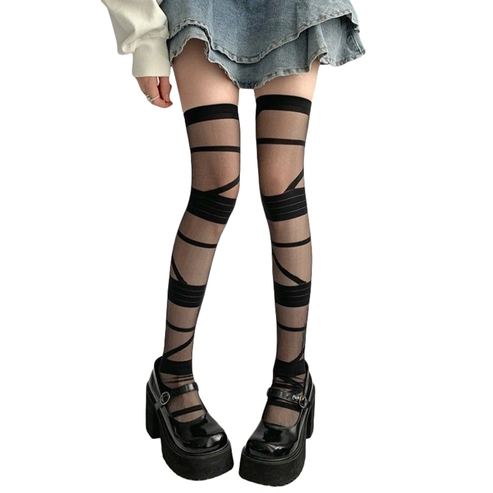 Women Thigh High Socks, Elastic Bandage Sheer Socks Hold-up Stockings