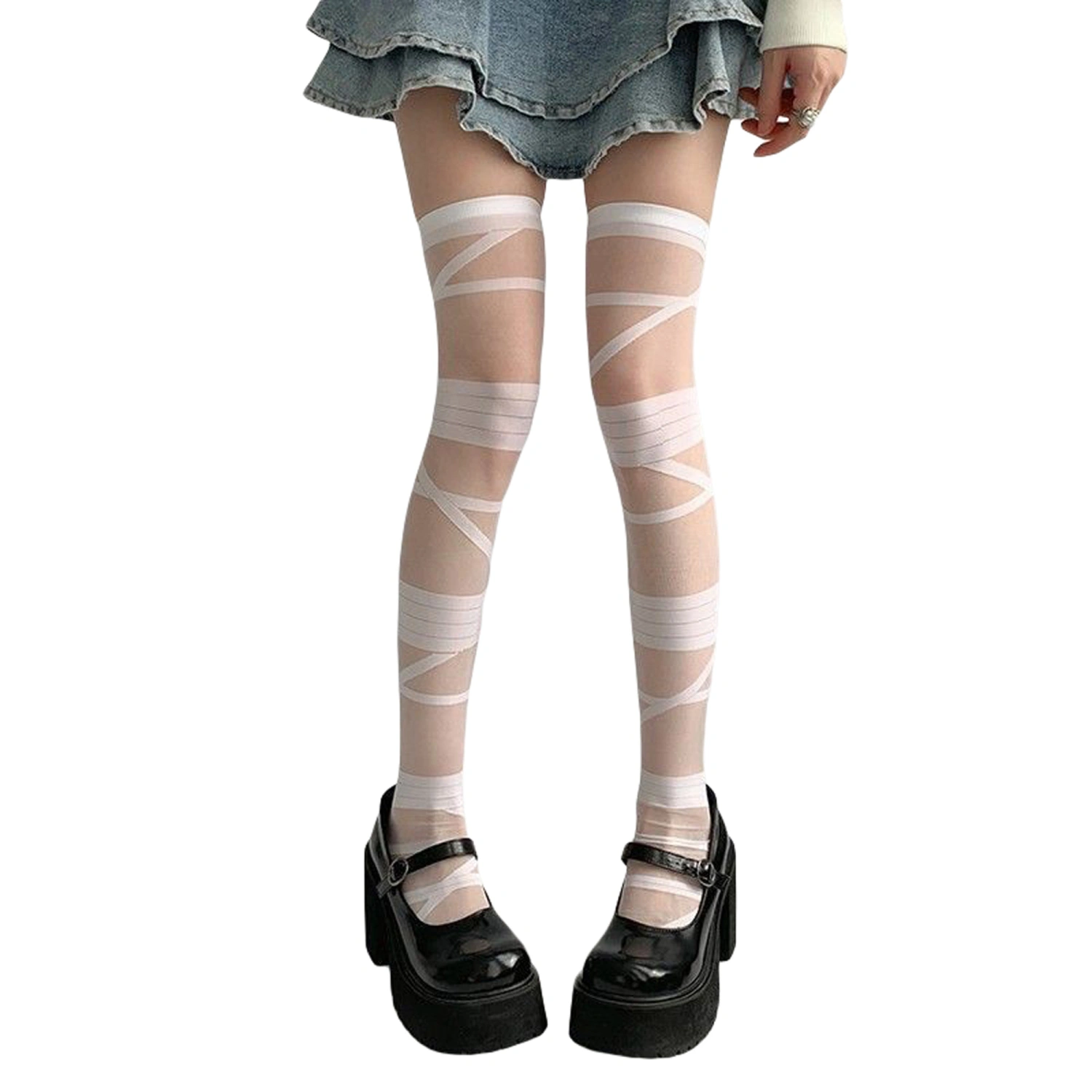 Women Thigh High Socks, Elastic Bandage Sheer Socks Hold-up Stockings