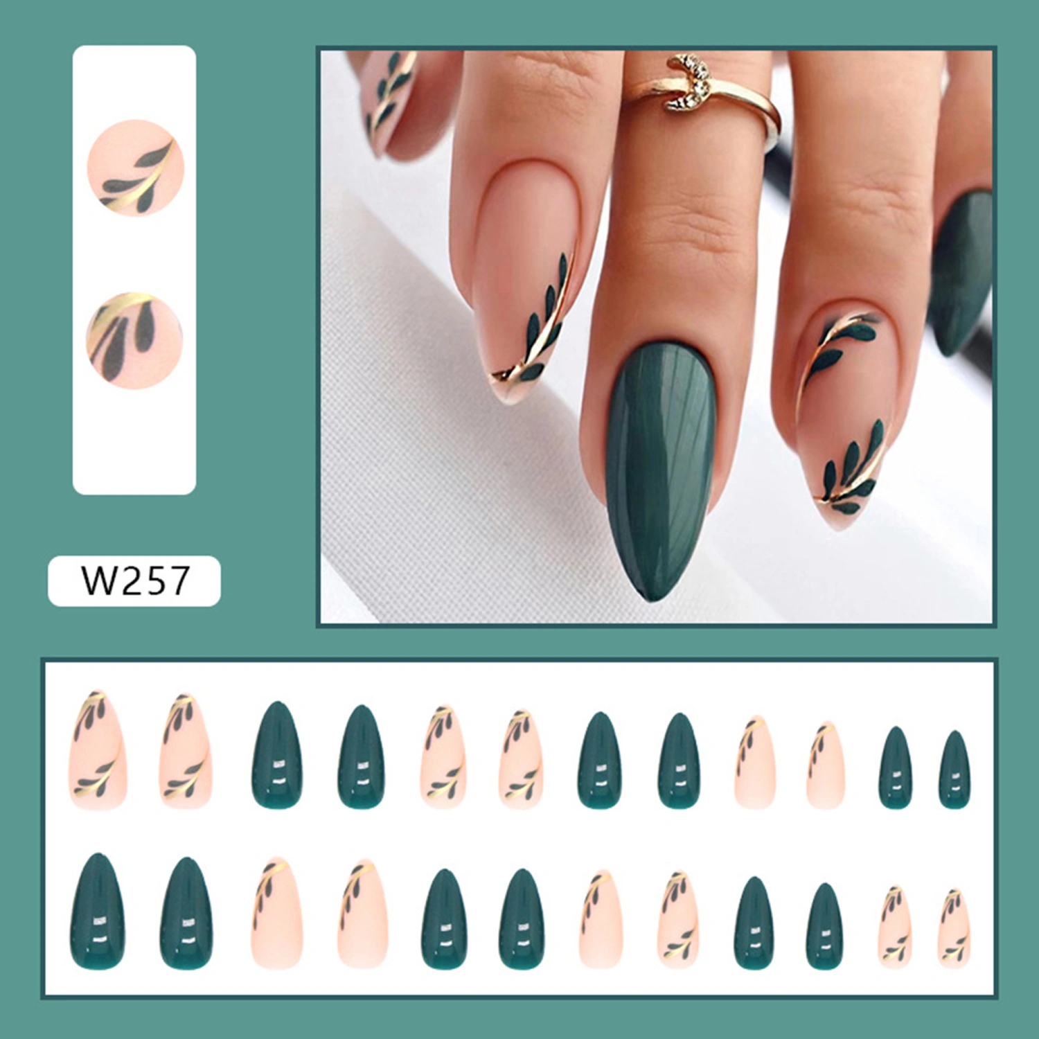 Medium Almond Press On Nails Kit, 24 Gel Fake Nails with Nail Glue