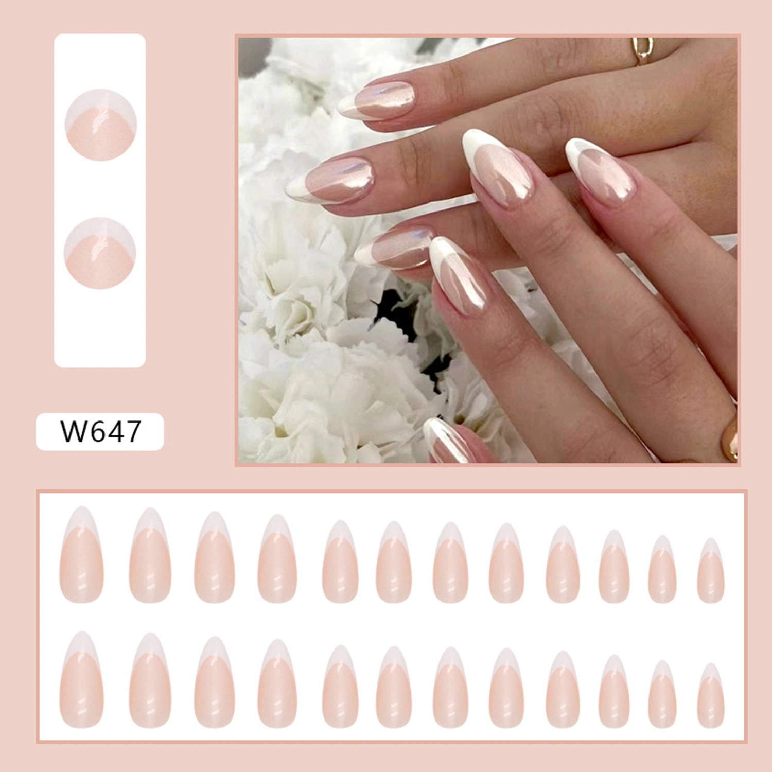 24pcs Fake Nails, Elegant DIY French Style Glue On False Nail Tips