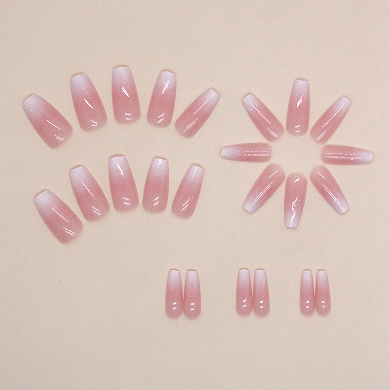 Gradient Pink Press on Nails Glitter Medium Square False Nails Tips