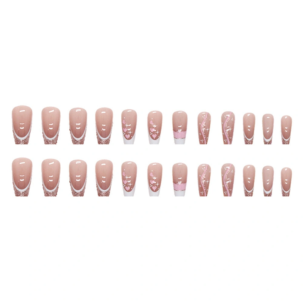 Medium Coffin Press on Nails 24Pcs Nails with Glitter Heart Designs