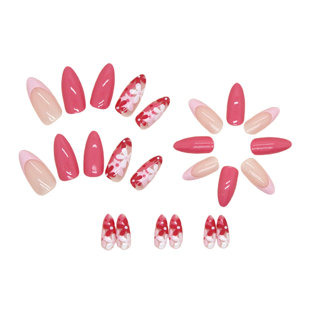 Press On Nails Kit Almond Flower Print 24 Pcs Gel Fake Nail with Nail Glue