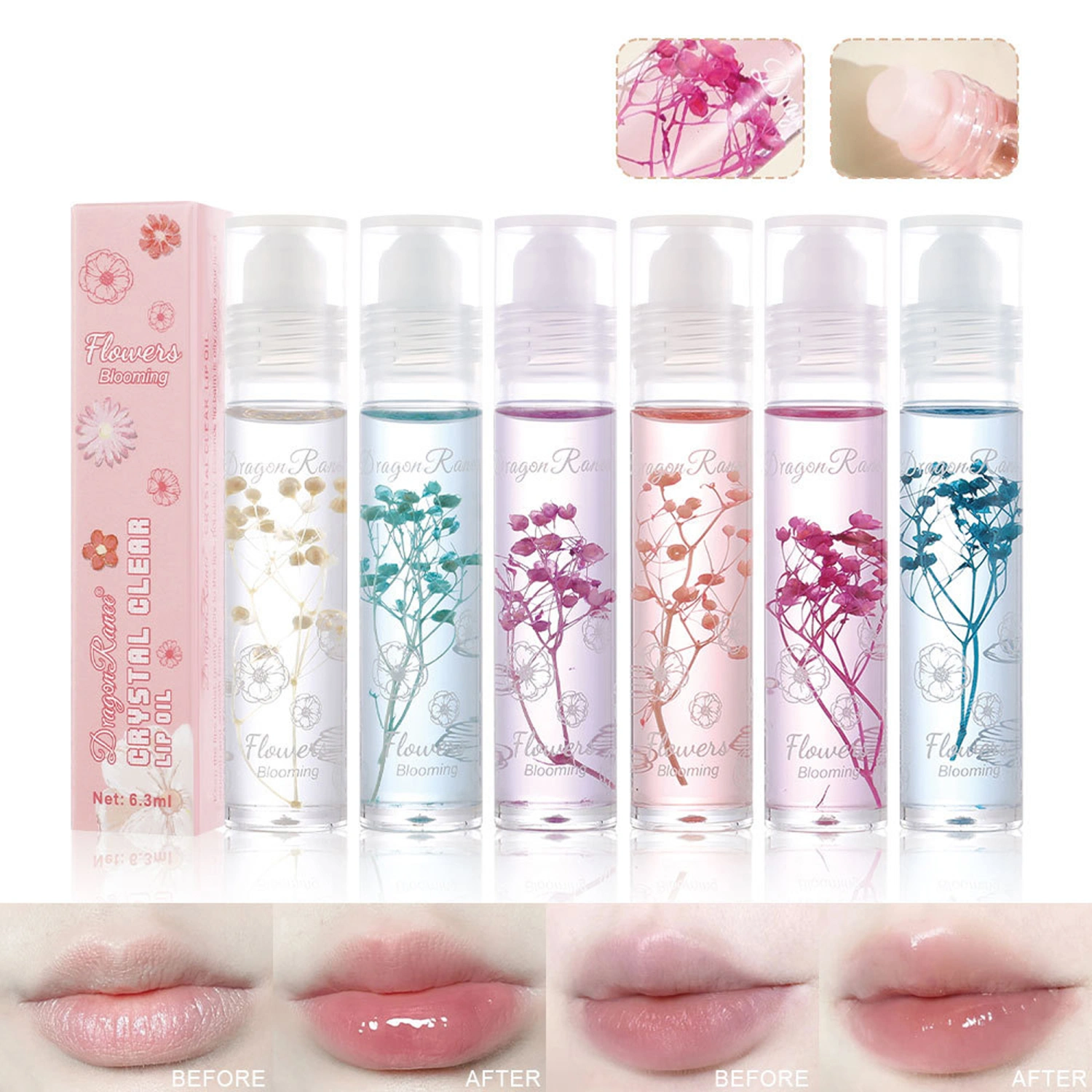 Hydrating Lip Oil Transparent Lip Glow Oil with Real Flowers