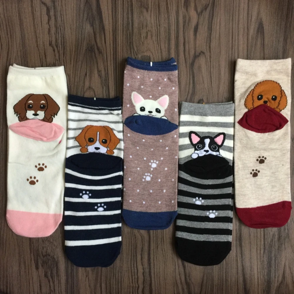 5 Pairs Kawaii Socks Women Girls Cute Cartoon Cotton Socks