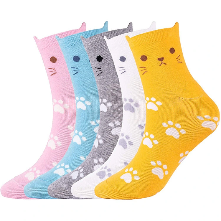 5 Pairs Cartoon Animals Style Women Mid Tube Cotton Socks