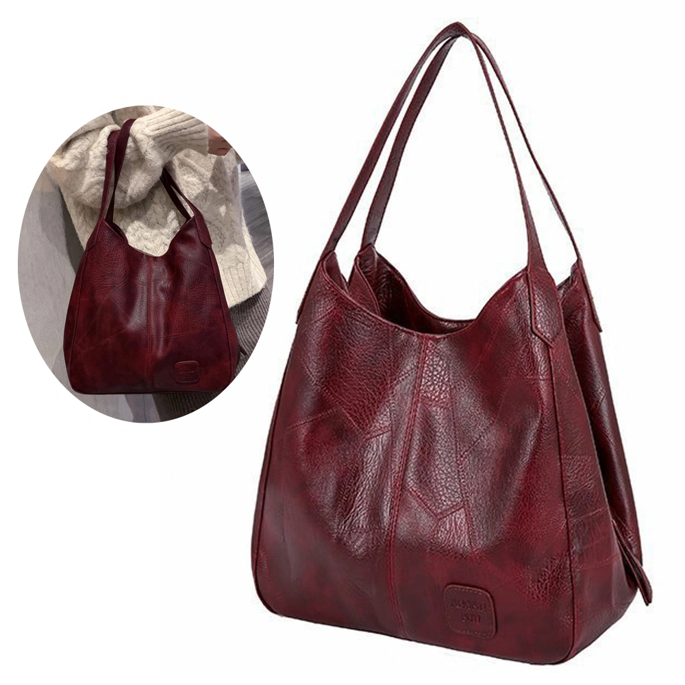 Women Retro Tote Bag Large Capacity Leather Shoulder Bag