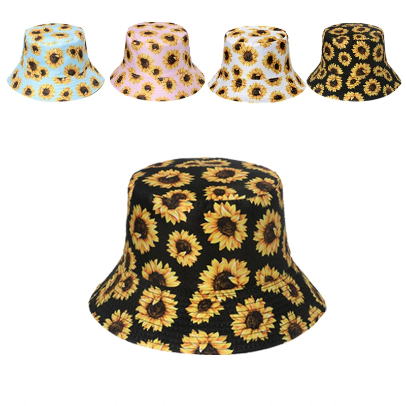 Women's Summer Sunflower Print Fisherman Hat Beach Cap