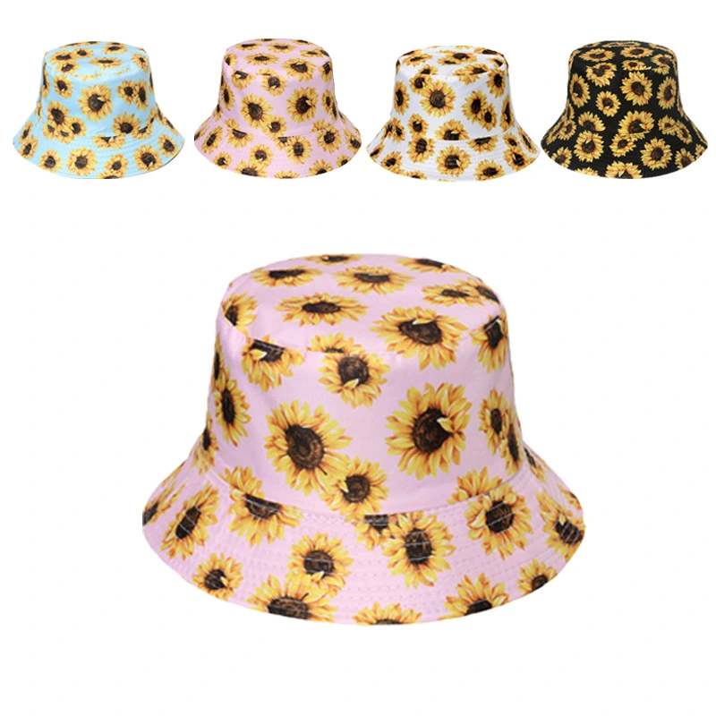 Women Sunflower Print Bucket Hat Summer Fisherman Hat