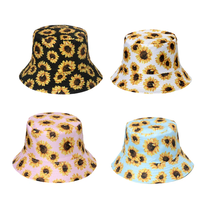 Women Sunflower Print Bucket Hat Summer Fisherman Hat