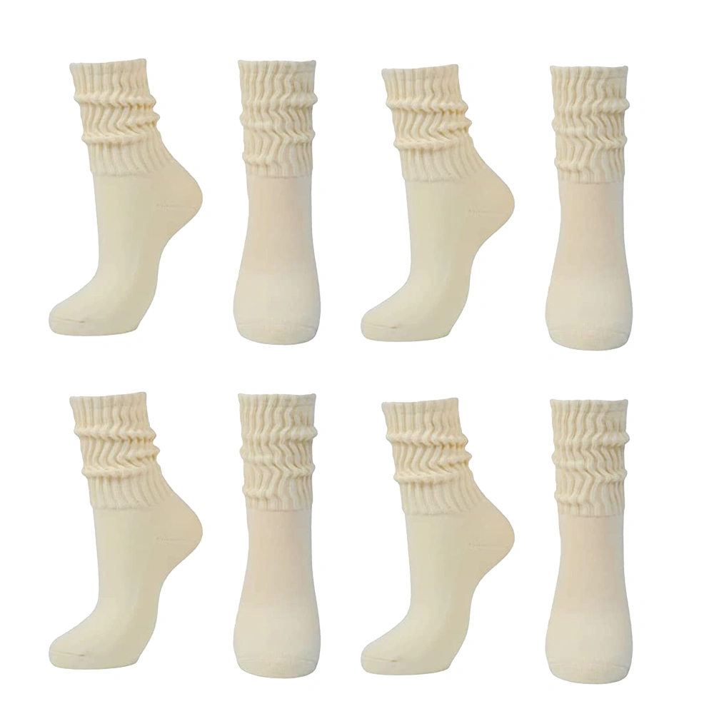 4 Pairs Women Stacked Sock Solid Color Thick Cotton Socks