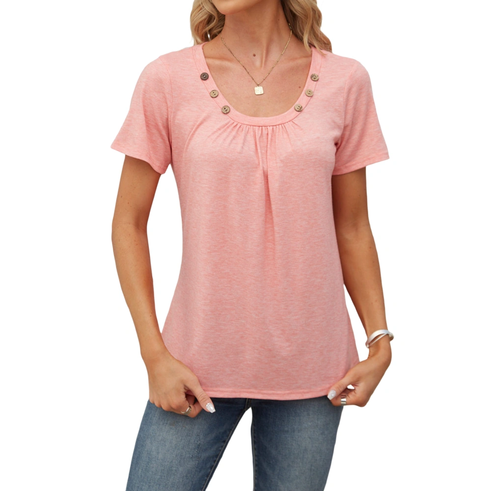 Womens Short Sleeve Tops U Neck Solid Color Basic T Shirts Blouse