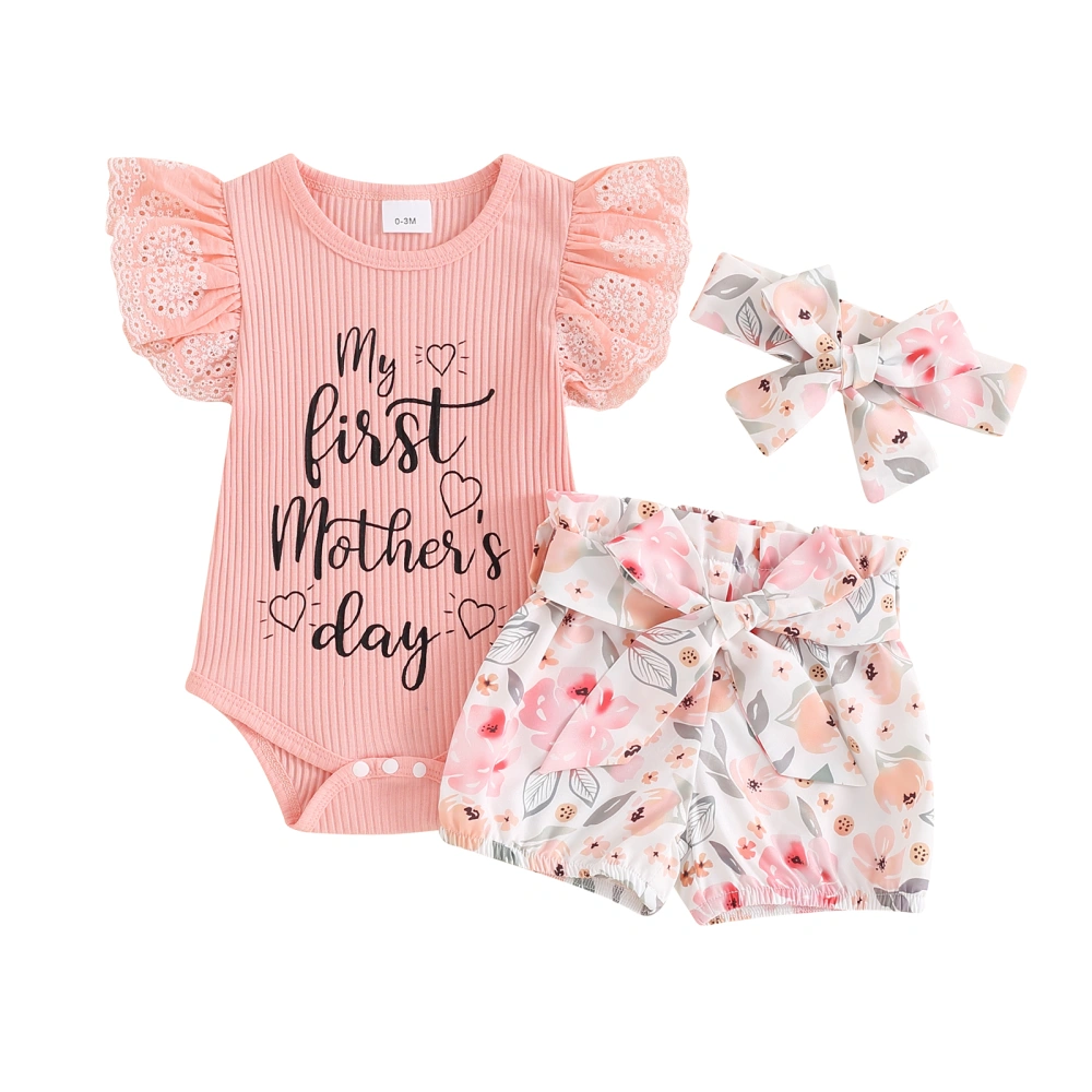 Baby Girl Summer Outfits Letter Print Rompers Bloomers Headband