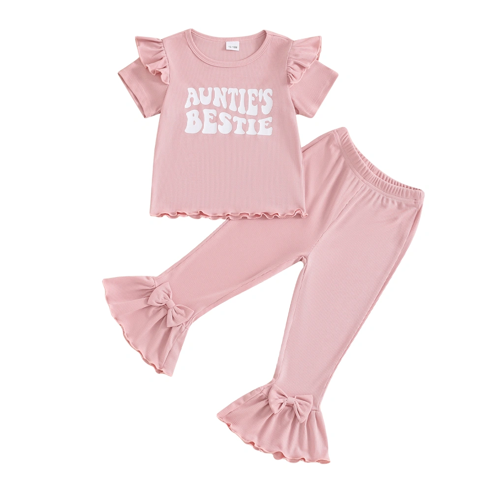 Kids Girls Summer Outfits Ruffle T-Shirt and Flare Pants Headbands