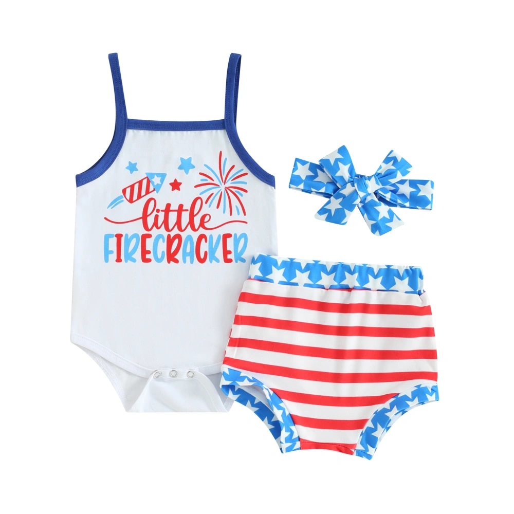 Baby Girls Shorts Set, Letters Romper Stars Striped Shorts Hairband