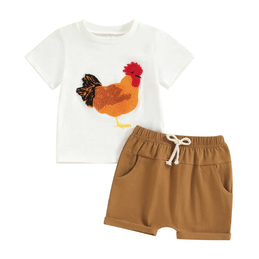 Toddler Boys Summer Outfits Rooster Print T-Shirt and Elastic Shorts