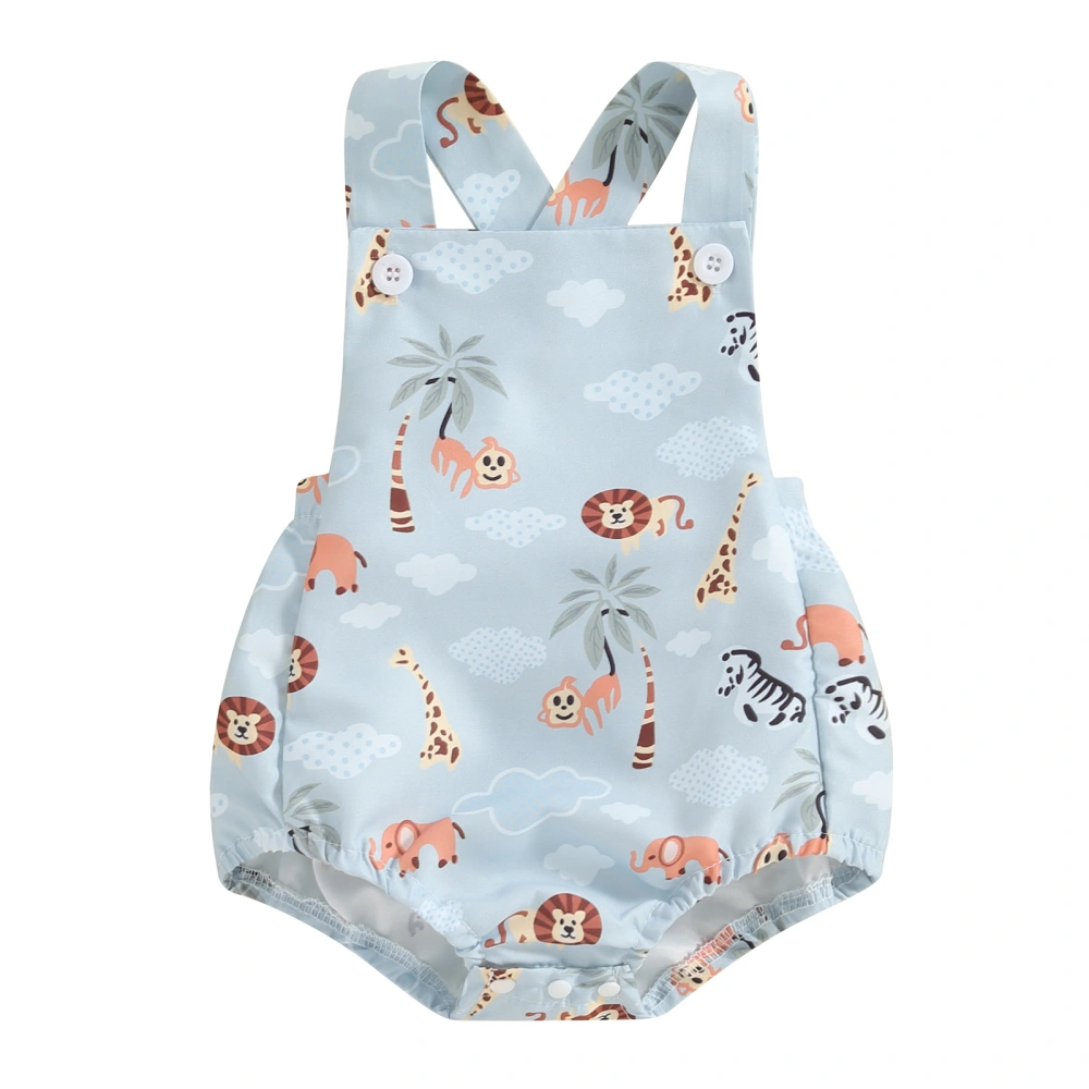 Baby Boy Square Neck Tree Elephant Print Adjustable Overalls