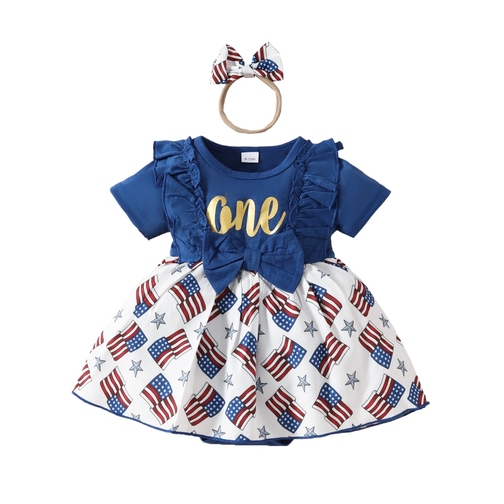 Baby Girl Outfit, Short Sleeve Flags Letters Print Bodysuit Headband