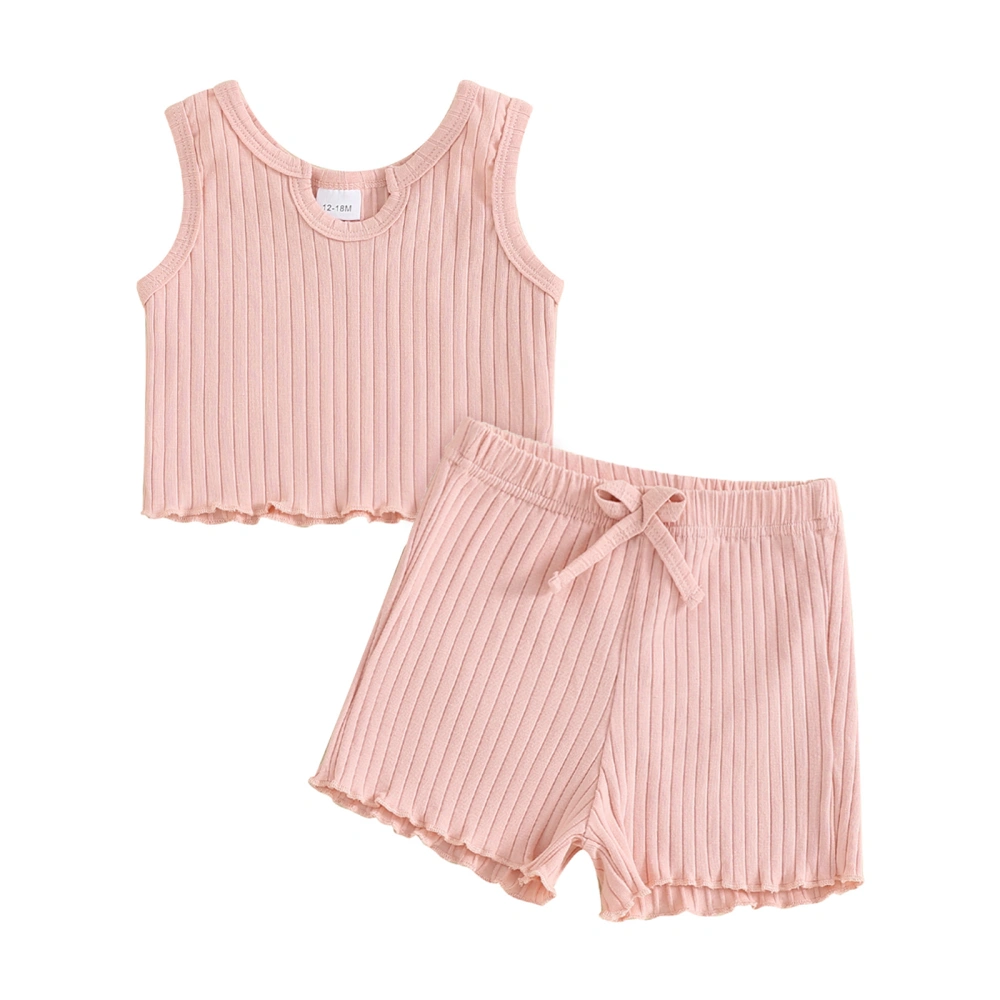 Girl Shorts Sets Solid Color Sleeveless Tops Ruffle Trim Shorts Sets