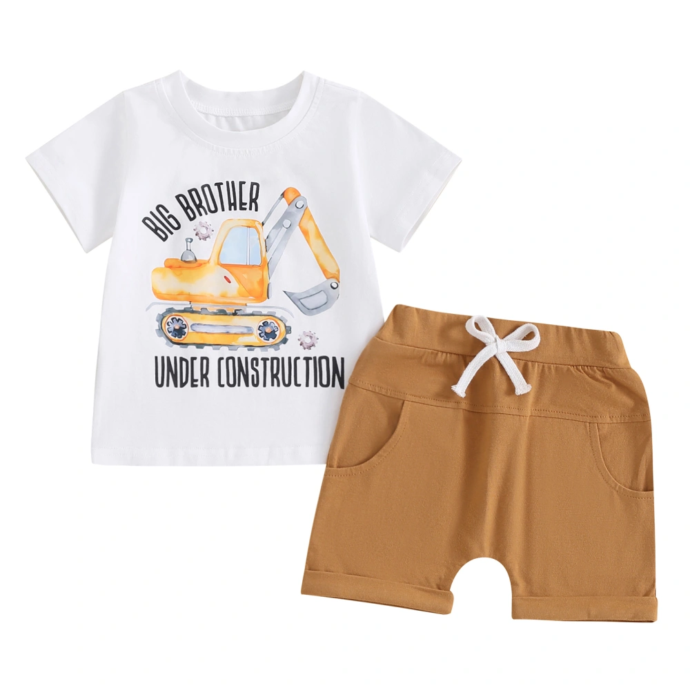 Boys Summer Outfits Letter Digger Print T-Shirt and Elastic Shorts